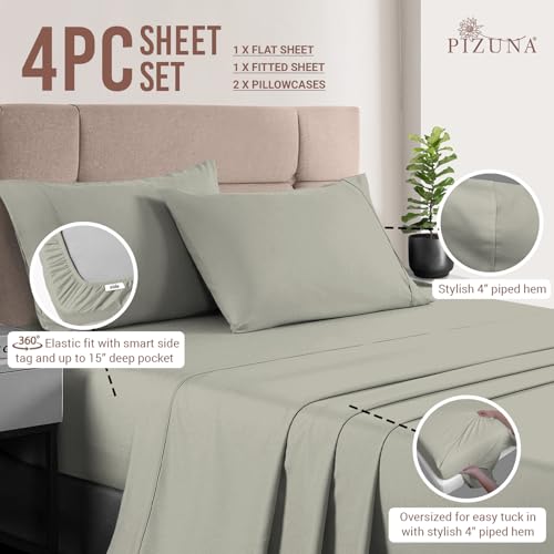 100% Cotton Sheets Set King 400 Thread Count Silver