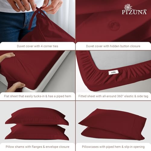 Cotton Queen Duvet Cover + Sheet Set 400 Thread Count Rio Red
