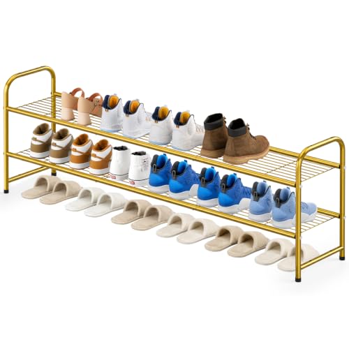2 Tier Long Shoe Rack for Closet Metal Shoe Organizer for Entryway