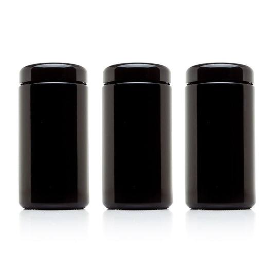 1 L (34 fl oz) Pack 3, Premium Airtight Ultraviolet Glass Jar Smell Proof, Antistatic, Light Blocking Container for Herbs, Coffee, Tea & Spices Durable, Travel-Friendly Storage (3 Count)
