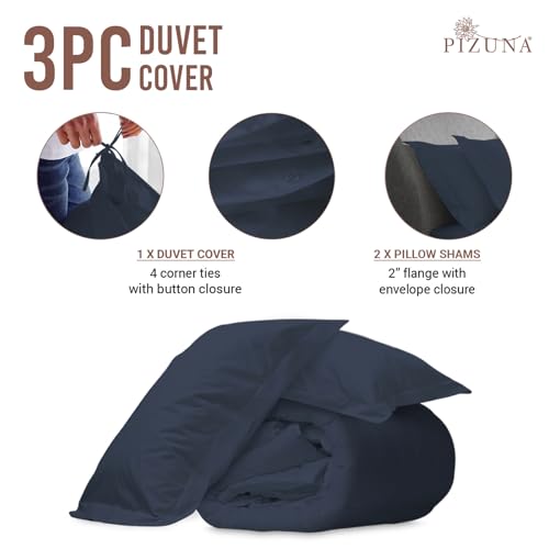 100% Cotton Queen Duvet Cover Set 400 Thread Count Dark Blue