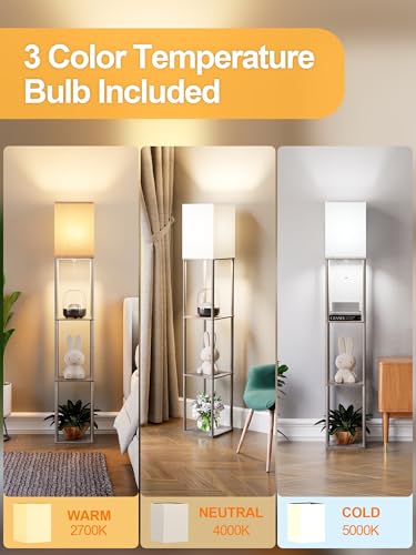 Floor Lamp with Shelves for Living Room 2 Pack Oak Gray (2 Count)