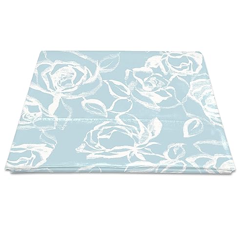 100% Cotton Simply Floral Print Twin XL Flat Sheet 400TC Blue