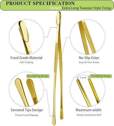 2 Pcs 14 Inch Cooking Tweezers Extra Long Stainless Steel Food Tweezers Kitchen Tweezer Tongs
