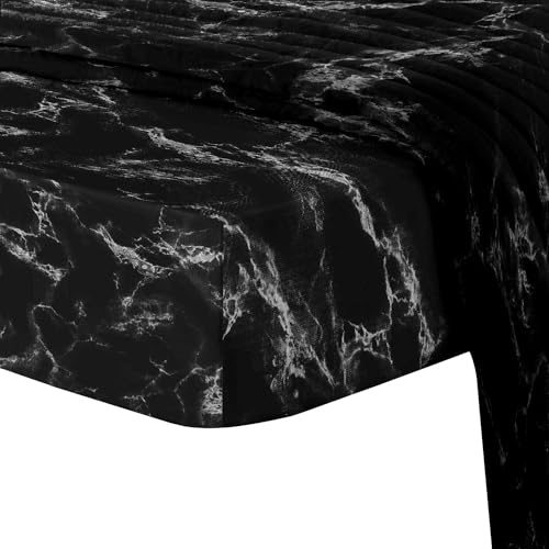 100% Cotton Marble Print Twin XL Fitted Sheet 400TC Black