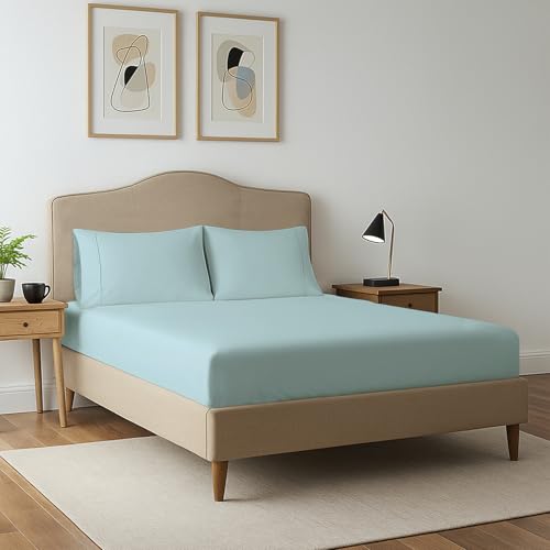 Cotton Full Fitted Sheet + 2 Pillowcases Set 400TC Baby Blue