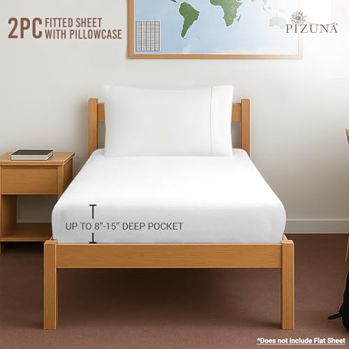 Cotton Twin XL Fitted Sheet + 2 Pillowcases Set 400TC White