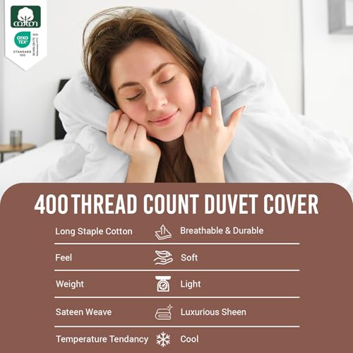 100% Cotton Twin Duvet Covers Set of 2 400 Thread Count White
