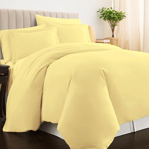 100% Cotton Full Duvet Cover Set 400 Thread Count Mellow Yellow