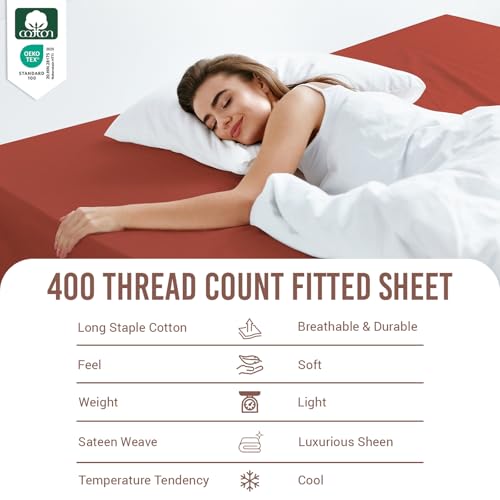 King Cotton Fitted Sheet 400 Thread Count Brick Red