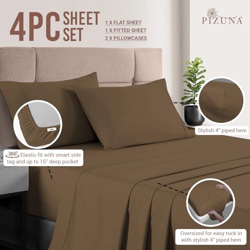 100% Cotton Sheets Set RV King 400 Thread Count Woody Brown