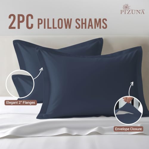 100% Cotton King Pillow Shams 400 Thread Count Dark Blue (2 Count)