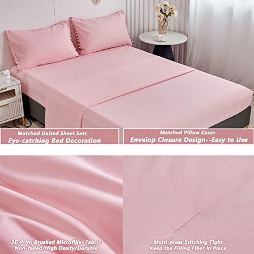 Pink Pom Comforter Set Queen Size