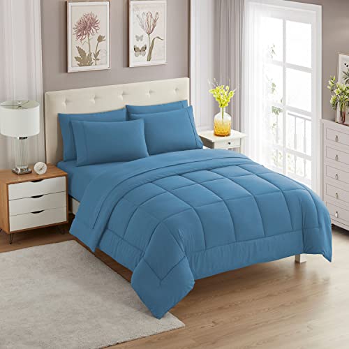 7 Piece Comforter Set Bag Solid Color All Season Soft Down Alternative Blanket & Luxurious Microfiber Bed Sheets
