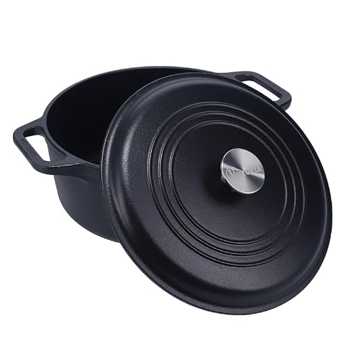 6 Quart Cast Iron Dutch Oven with Lid and Dual Loop Handles
