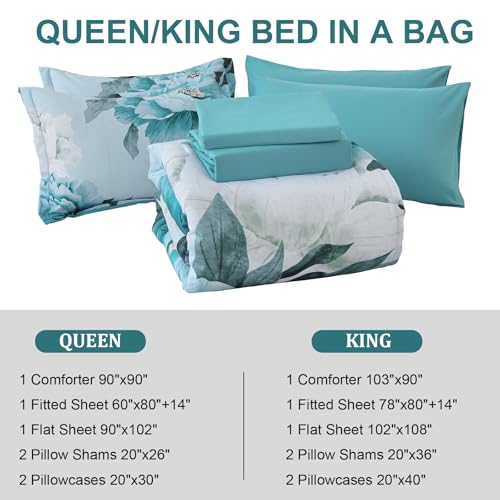 Floral Comforter Set King Size 7 Piece Bed in a Bag