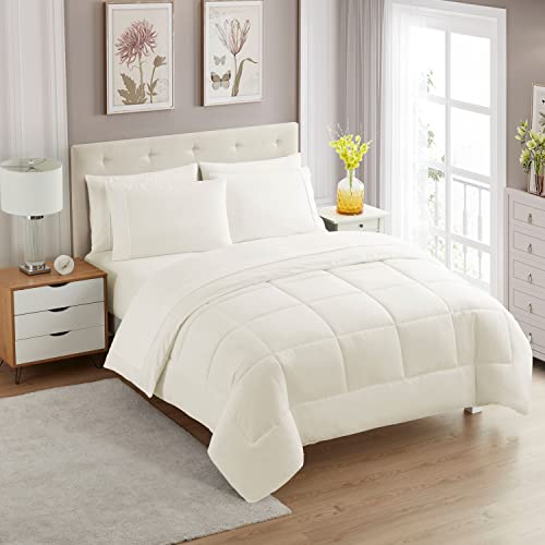 7 Piece Comforter Set Bag Solid Color All Season Soft Down Alternative Blanket & Luxurious Microfiber Bed Sheets