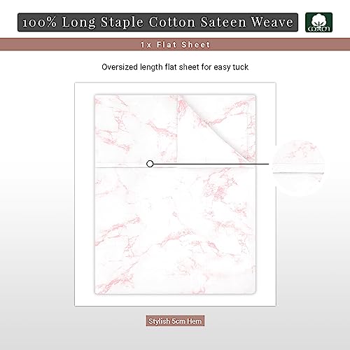 100% Cotton Carrara Marble Print Full Flat Sheet 400TC Pink