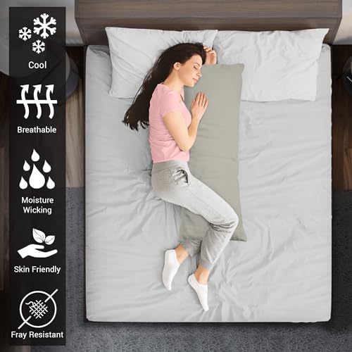 100% Cotton Long Body Pillow Case 400 Thread Count Silver (2 Count)