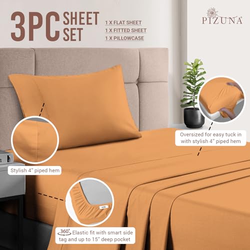 100% Cotton Sheets Set Twin XL 400 Thread Count Apricot Orange
