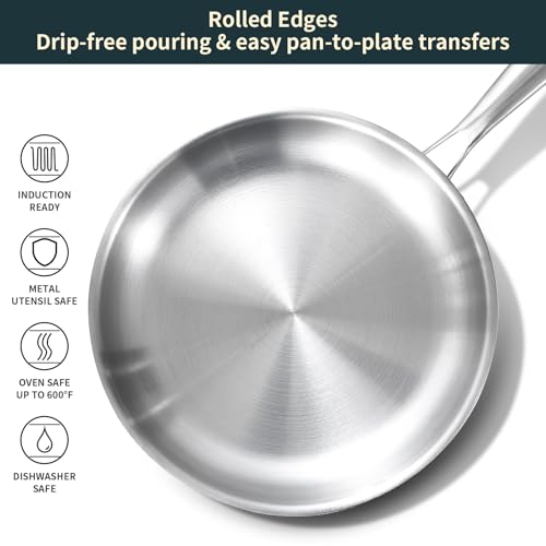 Tri ply Stainless Steel Frying Pan Set with Lid 8" 10" 12"