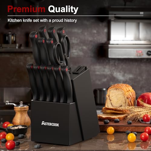 Knife Set for Kitchen with Block and Sharpener 15pcs German (15 Count)
