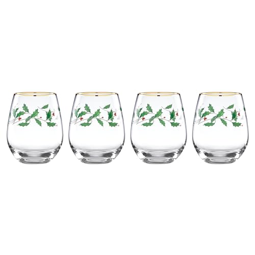 Holiday Stemless Wine Glasses (4 Count)