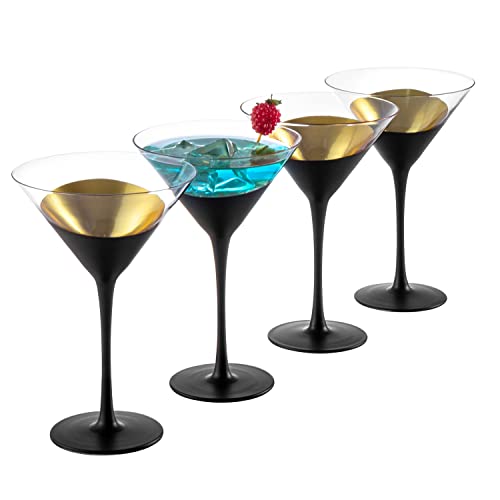 Modern Matte Black and Gold Tone Plated Martini Glasses (4 Count)