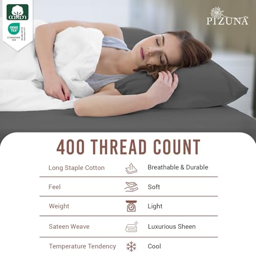 Cotton Queen Fitted Sheet + 2 Pillowcases Set 400TC Dark Grey