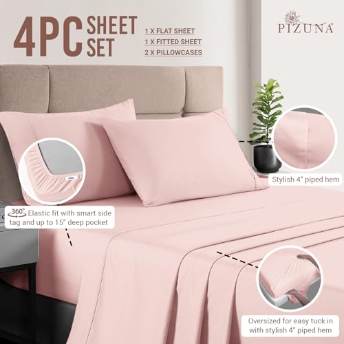 100% Cotton Sheets Set King 400 Thread Count Light Pink