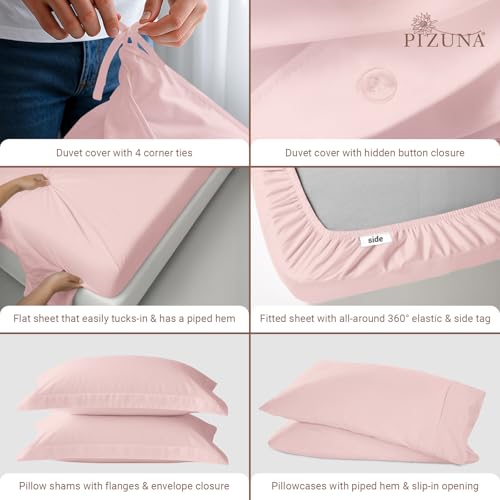Cotton Queen Duvet Cover + Sheet Set 400 Thread Count Light Pink
