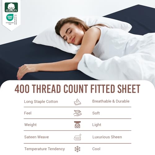Twin Cotton Fitted Sheet 400 Thread Count Dark Blue