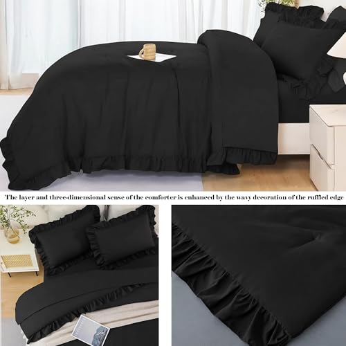 Black King Size Comforter Set 5Pcs Ruffle Bed in A Bag