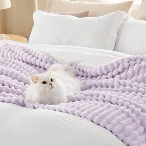 Soft Full Size Fleece Blankets for Bed Lavender Fog 84"x90"