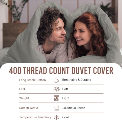 100% Cotton Queen Duvet Cover Set 400 Thread Count Ash Grey