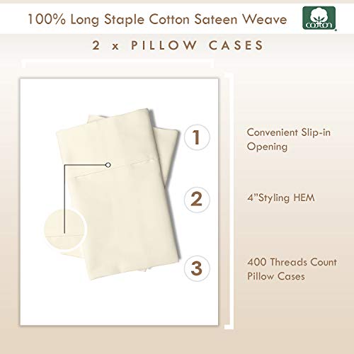 Pure 100% Cotton Pillow Cases Queen Size Set of 2 Ivory (2 Count)
