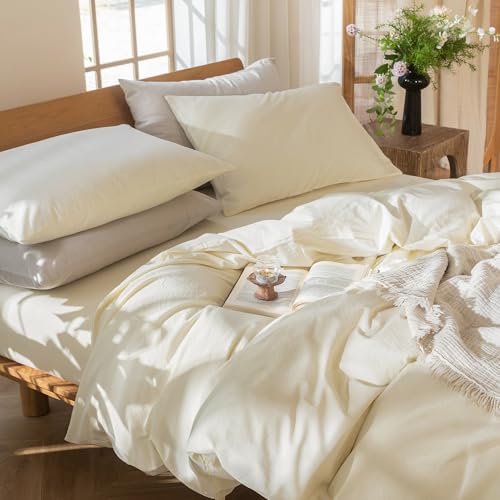 Duvet Cover Set 100% Washed Cotton Linen Like Super King (3 Piece Set)