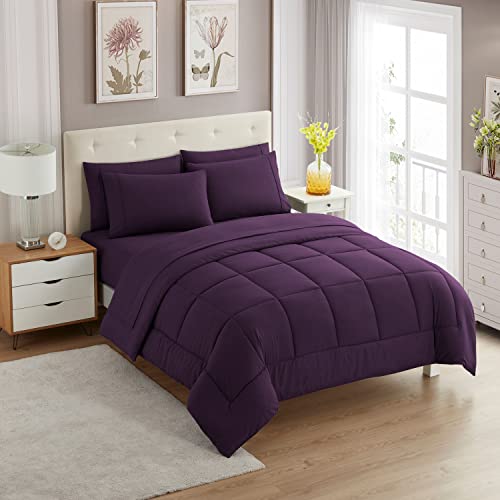 7 Piece Comforter Set Bag Solid Color All Season Soft Down Alternative Blanket & Luxurious Microfiber Bed Sheets