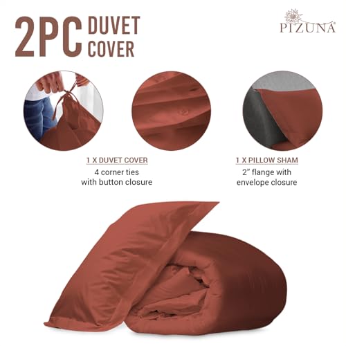 100% Cotton Twin Duvet Cover Set 400 Thread Count Brick Red