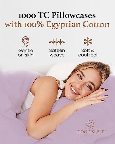 1000 TC Lavender Standard Pillowcases Set of 2 100% Egyptian Cotton Pillow Cases with Long Staple Cotton & Sateen Weave (2 Count)