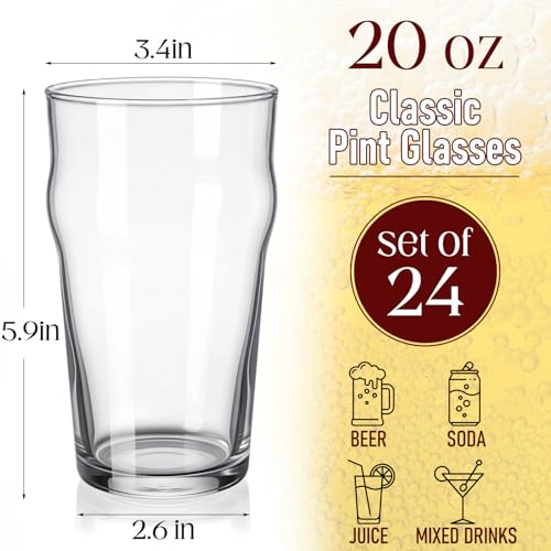 16 oz Pint Beer Glasses Set Pint Bar Glasses Drinking (24 Count)