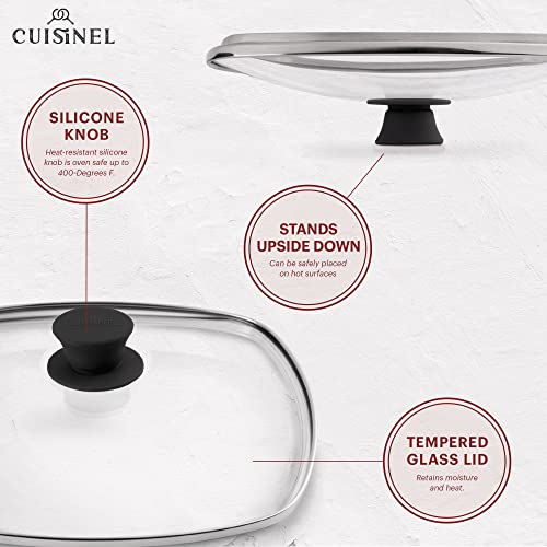 Cast Iron Square Grill Pan + Glass Lid + Pan Scraper + Handle Cover