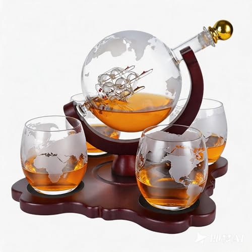 Globe Whiskey Decanter Set with 4 Glasses 850ml