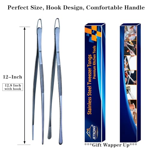 2 Pcs 12 Inch Cooking Tweezer Tongs Stainless Steel Kitchen Tweezers Plating Tongs (2 Count)