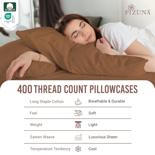 100% Cotton King Size Pillowcases 400 Thread Count Mocha Brown