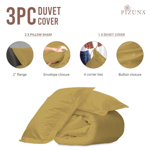 100% Cotton Queen Duvet Cover Set 400 Thread Count Mustard Gold