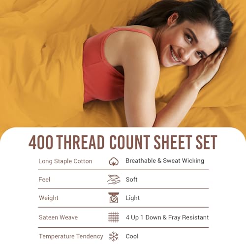 100% Cotton Sheets Set California King 400 Thread Count Honey Gold