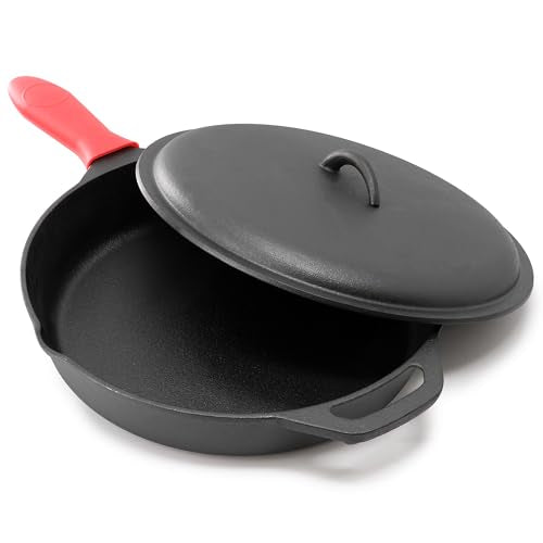 12 Inch Pre Seasoned Cast Iron Skillet with Cast Iron Lid
