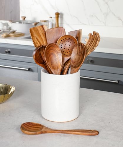 Wooden Cooking Utensils Set with Ceramic Holder (10 Count)
