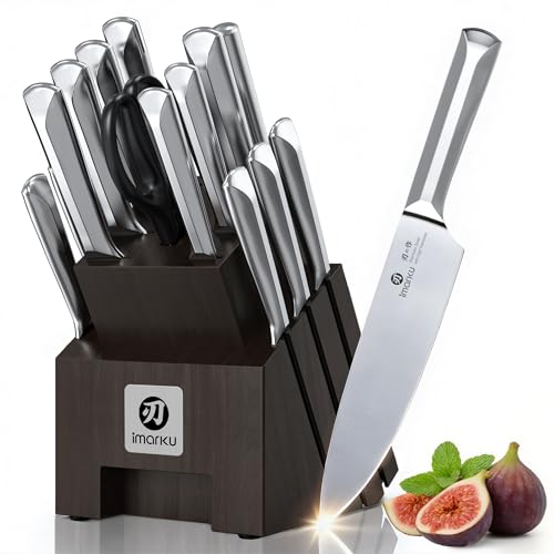 16 Pieces High Carbon Japanese Stainless Steel Knife Set with Block (16 Count)